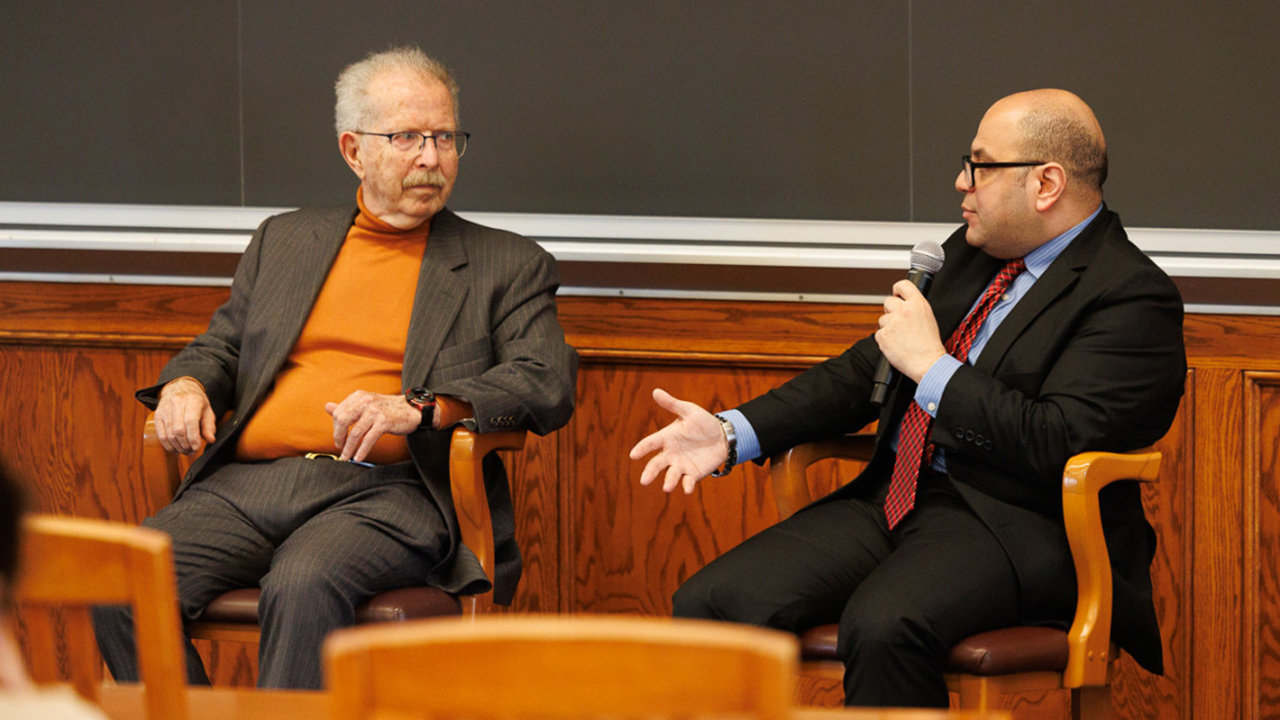 Mohamed ‘Arafa talks with Menachem Z. Rosensaft.